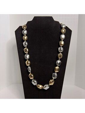Silver Tone And Gold Tone Nugget Necklace With Magnetic Clasp (6349)